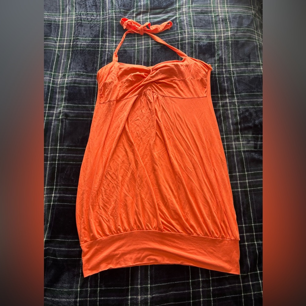 Victoria’s Secret Bra Tops Halter Cross Draped Bodice Dress CORAL size XL